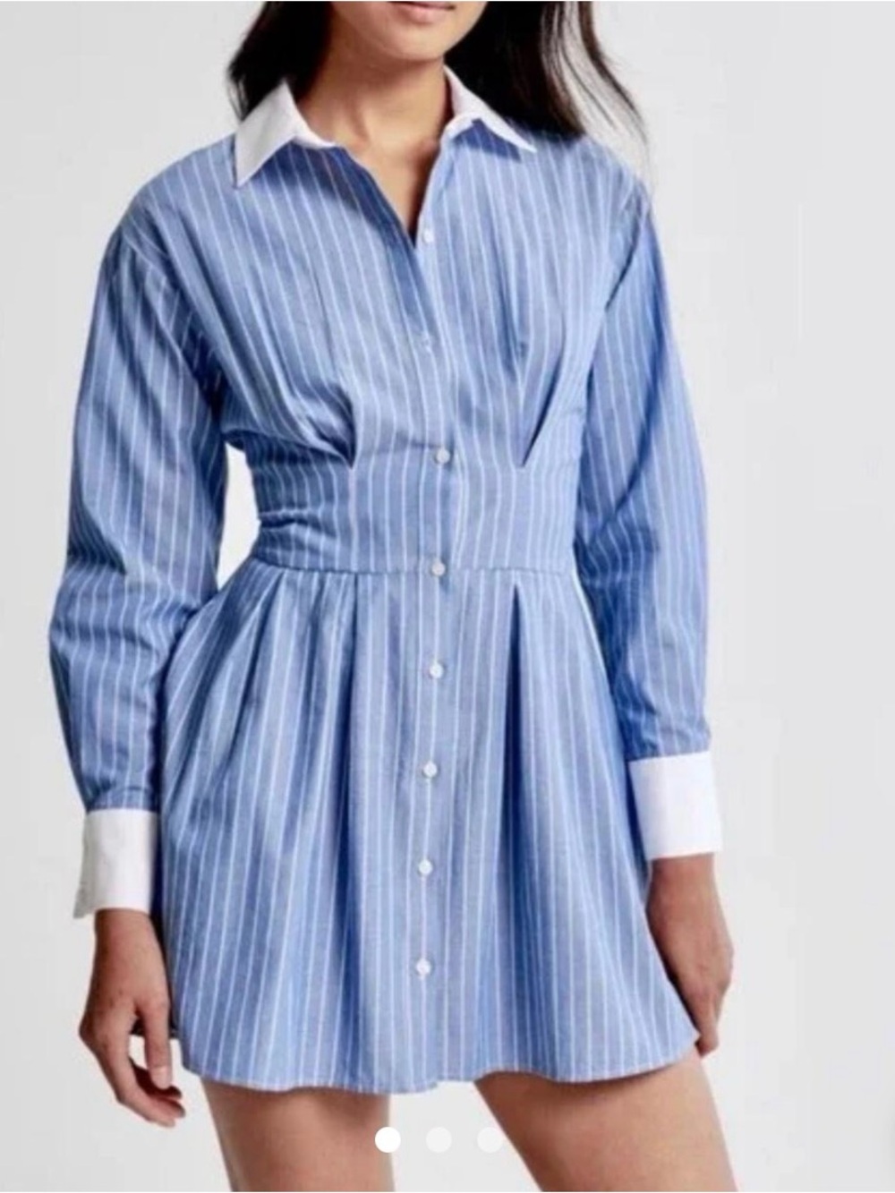 A&F Blue Striped Shirt Dress with White Collar and Cuffs
